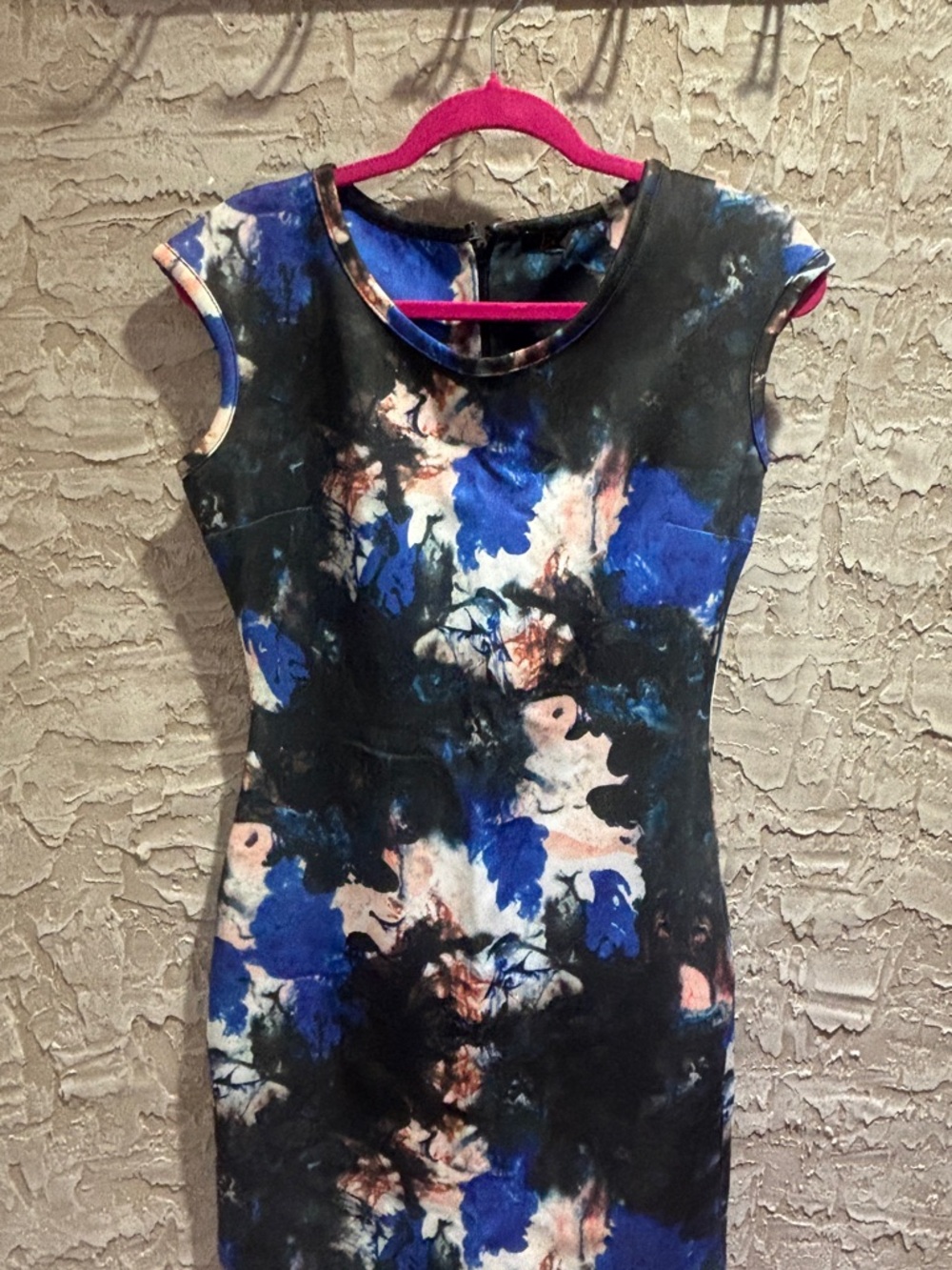 Dex Blue & Black Abstract Cap-Sleeve Midi Dress